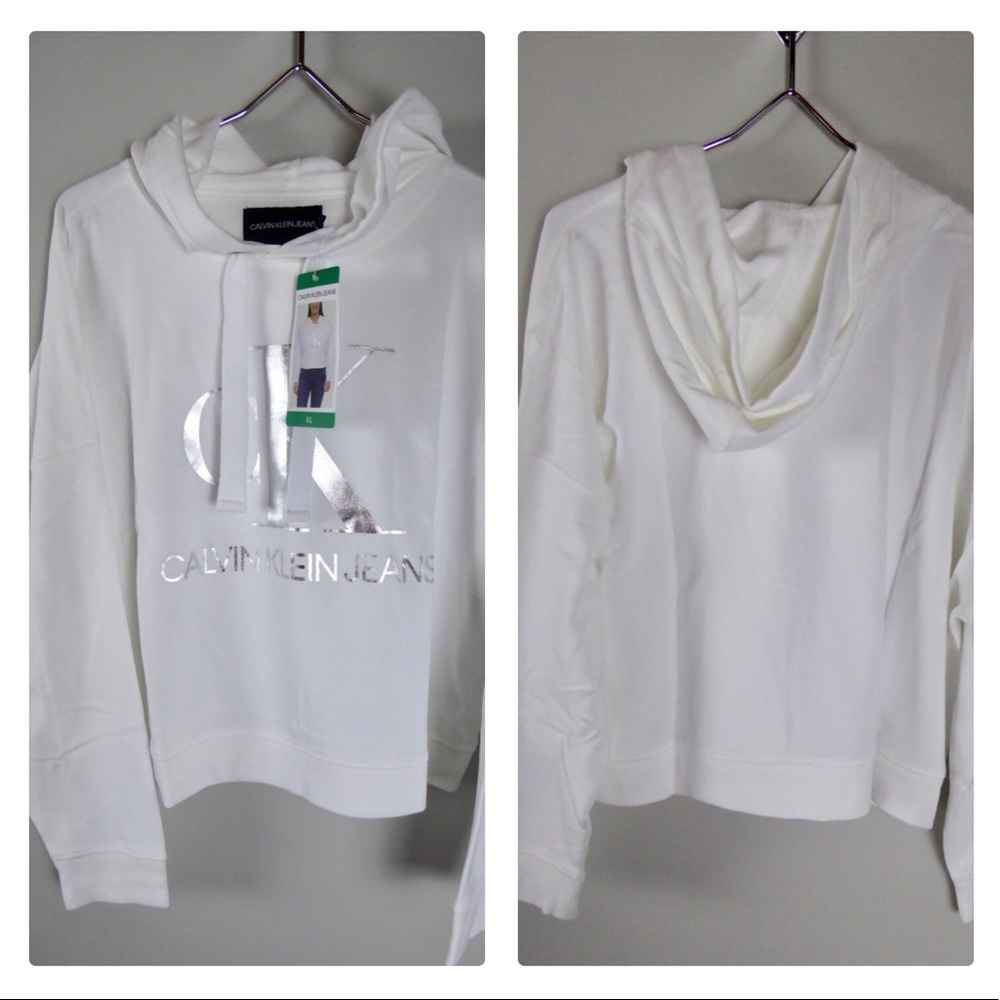 Calvin Klein Metallic Logo White Hoodie CK Jeans